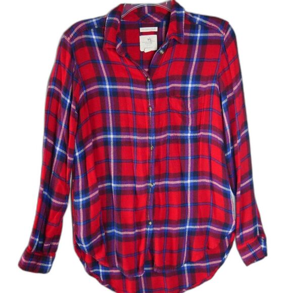 American Eagle Outfitters Tops - American Eagle Women's Size S Flannel Shirt Boyfriend Fit Soft Plaid Red